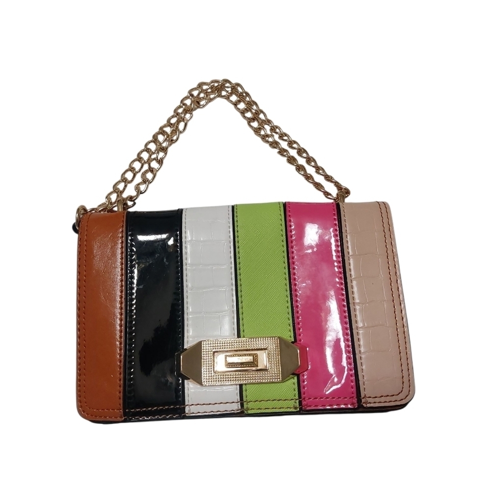 Aldo Multicolor Striped Clutch with Chain Strap